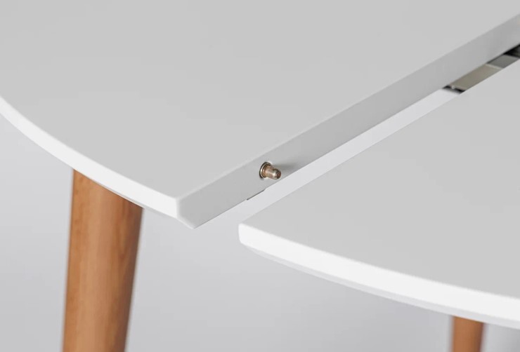 Кухонный стол круглый Белая Эмаль д. 90 см МДФ ножки светлый орех в Южно-Сахалинске - изображение 4