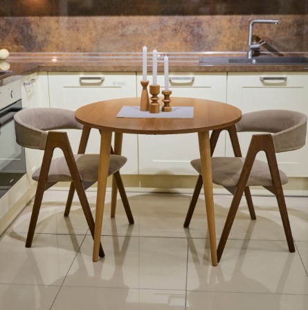 Кухонный раздвижной круглый стол Шпон Ореха д. 90 см ЛДСП светлый орех в Южно-Сахалинске - изображение 2