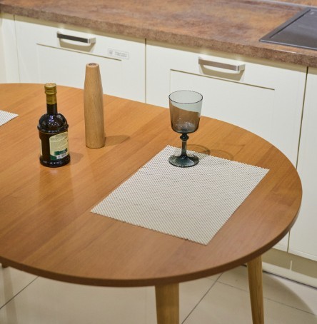 Кухонный раздвижной круглый стол Шпон Ореха д. 90 см ЛДСП светлый орех в Южно-Сахалинске - изображение 7