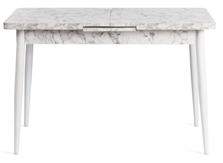 Кухонный раскладной стол ALTA (mod. 1183) ЛДСП+меламин/металл, 120+30х70х75, белый мрамор/белый, арт.19486 в Южно-Сахалинске - изображение 2