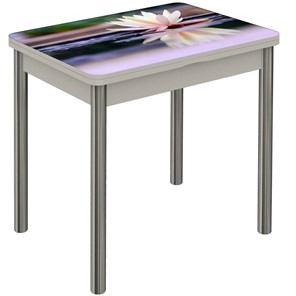 Кухонный стол раскладной Бари, ноги дерево №8 Фотопечать (Цветы №50) в Южно-Сахалинске