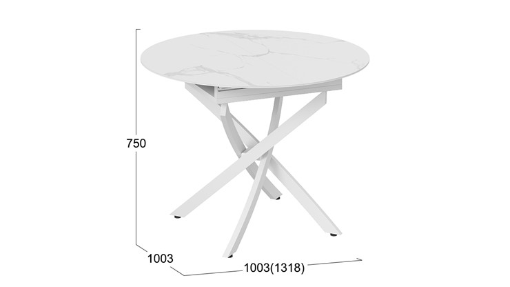 Кухонный раздвижной стол Бергамо Тип 1 (Белый муар/Стекло матовое белый мрамор) в Южно-Сахалинске - изображение 11