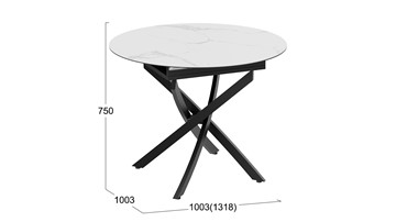 Кухонный стол раздвижной Бергамо Тип 1 (Черный муар/Стекло матовое белый мрамор) в Южно-Сахалинске - предосмотр 13