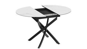 Кухонный стол раздвижной Бергамо Тип 1 (Черный муар/Стекло матовое белый мрамор) в Южно-Сахалинске - предосмотр 3