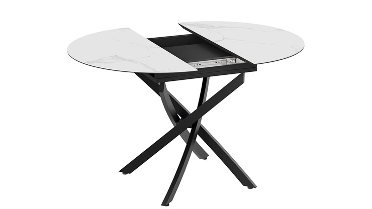 Кухонный стол раздвижной Бергамо Тип 1 (Черный муар/Стекло матовое белый мрамор) в Южно-Сахалинске - изображение 3