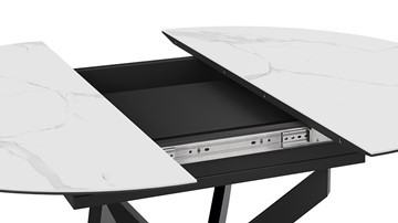 Кухонный стол раздвижной Бергамо Тип 1 (Черный муар/Стекло матовое белый мрамор) в Южно-Сахалинске - предосмотр 4