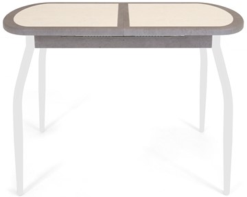 Кухонный стол раскладной Будапешт-2 ПЛ (ноги белые, плитка бежевая/серый камень) в Южно-Сахалинске - предосмотр 1