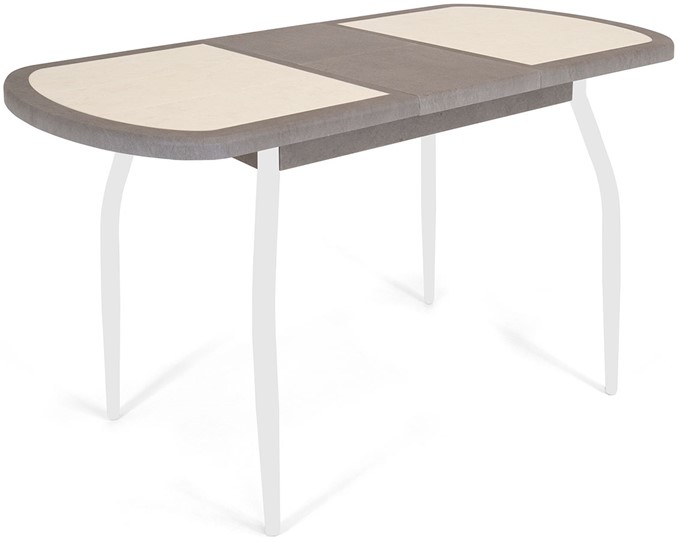 Кухонный стол раскладной Будапешт-2 ПЛ (ноги белые, плитка бежевая/серый камень) в Южно-Сахалинске - изображение 2