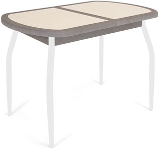 Кухонный стол раскладной Будапешт-2 ПЛ (ноги белые, плитка бежевая/серый камень) в Южно-Сахалинске - предосмотр