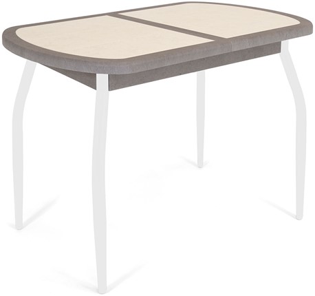 Кухонный стол раскладной Будапешт-2 ПЛ (ноги белые, плитка бежевая/серый камень) в Южно-Сахалинске - изображение