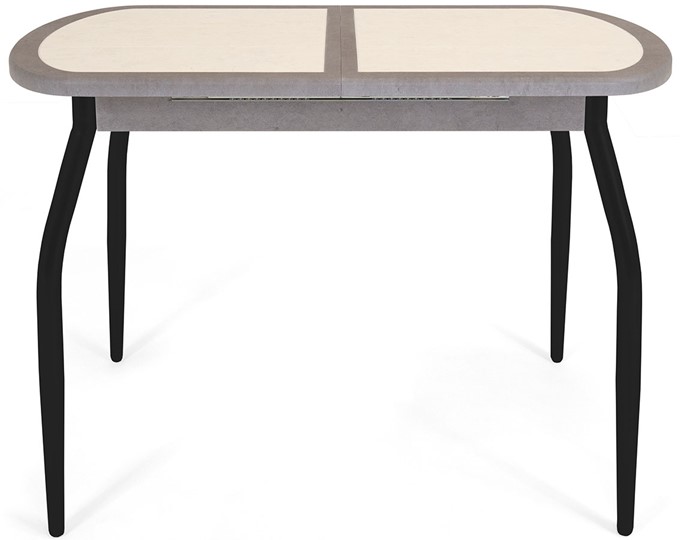 Обеденный раздвижной стол Будапешт-2 ПЛ (ноги черные, плитка бежевая/серый камень) в Южно-Сахалинске - изображение 1