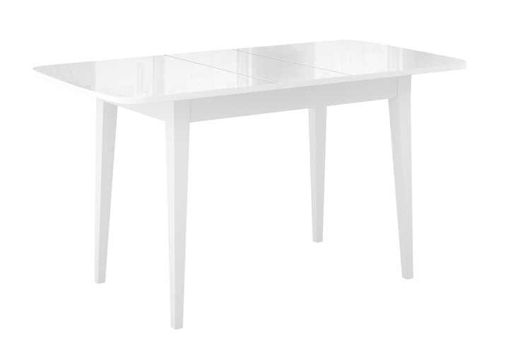 Обеденный раздвижной стол Dikline M120 Белый/стекло белое глянец/ножки MM белые в Южно-Сахалинске - изображение 1