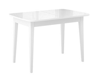 Обеденный раздвижной стол Dikline M120 Белый/стекло белое глянец/ножки MM белые в Южно-Сахалинске