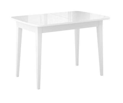 Обеденный раздвижной стол Dikline M120 Белый/стекло белое глянец/ножки MM белые в Южно-Сахалинске - изображение
