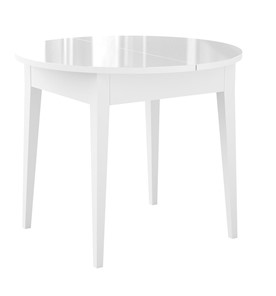 Обеденный раздвижной стол Dikline MR100 Белый/стекло белое глянец/ножки MM белые в Южно-Сахалинске