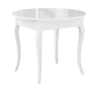 Обеденный раздвижной стол Dikline MR100 Белый/стекло белое глянец/ножки MC белые в Южно-Сахалинске