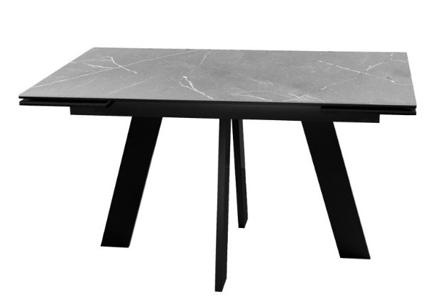 Кухонный стол раскладной DikLine SKM140 Керамика серый мрамор/подстолье черное/опоры черные (2 уп.) в Южно-Сахалинске - изображение 1