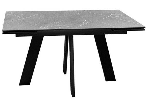 Кухонный стол раскладной DikLine SKM140 Керамика серый мрамор/подстолье черное/опоры черные (2 уп.) в Южно-Сахалинске - изображение