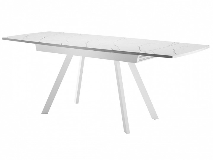 Кухонный стол раскладной Dikline US120 Стекло мрамор белый сатин/ножки белые в Южно-Сахалинске - изображение 2
