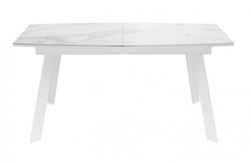 Кухонный стол раздвижной Dikline XLS160 мрамор белый глянец/ножки белые в Южно-Сахалинске - предосмотр 1