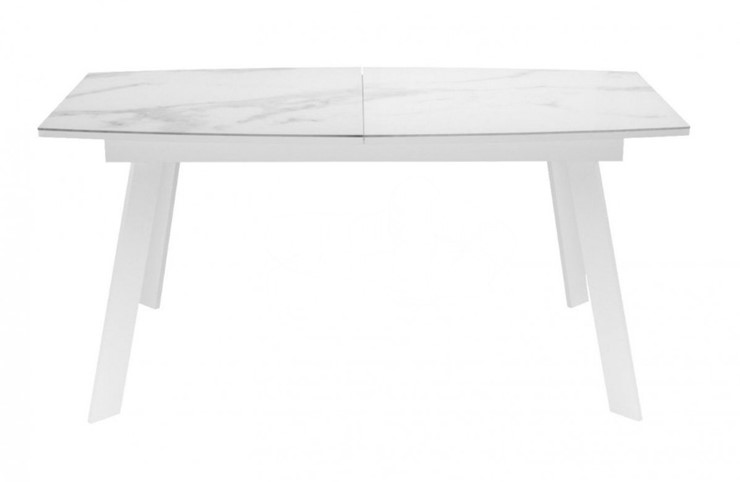 Кухонный стол раздвижной Dikline XLS160 мрамор белый глянец/ножки белые в Южно-Сахалинске - изображение 1