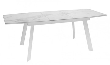 Кухонный стол раздвижной Dikline XLS160 мрамор белый глянец/ножки белые в Южно-Сахалинске - предосмотр 2