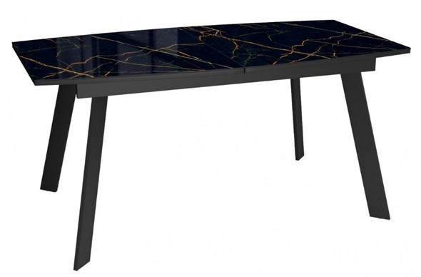Обеденный раздвижной стол Dikline XLS160 мрамор черный глянец/ножки черные в Южно-Сахалинске - изображение