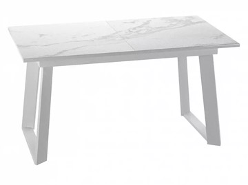Кухонный стол раскладной Dikline ZLS140 Мрамор белый глянец/ножки белые в Южно-Сахалинске