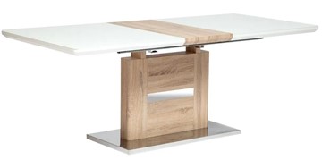 Кухонный стол раздвижной FOSTER (mod. 8070) high glossy/закаленное стекло, 160/200x90x75, дерево/белый в Южно-Сахалинске
