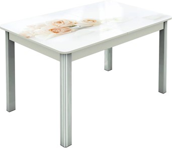 Кухонный стол раздвижной Гамбург исп.2 ноги метал. крашеные №23, Фотопечать (Цветы №32) в Южно-Сахалинске