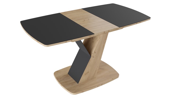 Кухонный раздвижной стол Гарда тип 1, цвет Дуб крафт золотой/Стекло матовое черный графит в Южно-Сахалинске - изображение 1