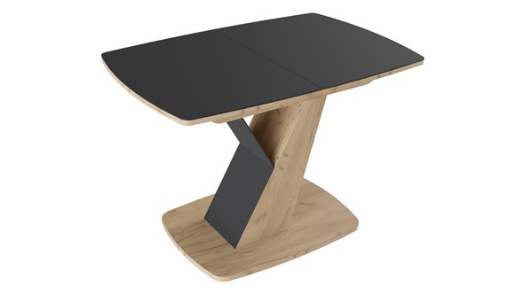 Кухонный раздвижной стол Гарда тип 1, цвет Дуб крафт золотой/Стекло матовое черный графит в Южно-Сахалинске - изображение