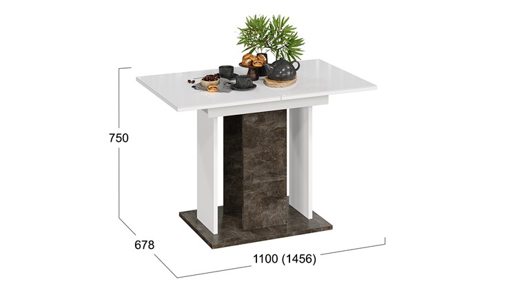 Кухонный раздвижной стол Кёльн тип 1 (Ателье темный, Белый, Стекло Белый глянец) в Южно-Сахалинске - изображение 2
