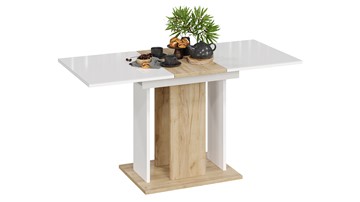 Кухонный стол раздвижной Кёльн тип 1 (Дуб Крафт золотой, Белый, Стекло Белый глянец) в Южно-Сахалинске - предосмотр 1
