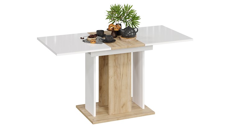 Кухонный стол раздвижной Кёльн тип 1 (Дуб Крафт золотой, Белый, Стекло Белый глянец) в Южно-Сахалинске - изображение 1
