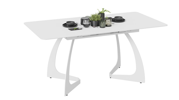 Раздвижной стол Конкорд Тип 2 (Белый муар/Стекло матовое белое) в Южно-Сахалинске - изображение 1