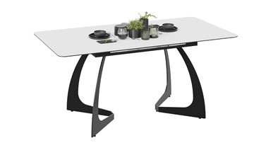 Кухонный стол раскладной Конкорд Тип 2 (Черный муар/Стекло матовое белое) в Южно-Сахалинске - предосмотр 1