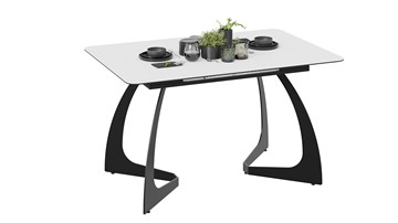 Кухонный стол раскладной Конкорд Тип 2 (Черный муар/Стекло матовое белое) в Южно-Сахалинске - предосмотр