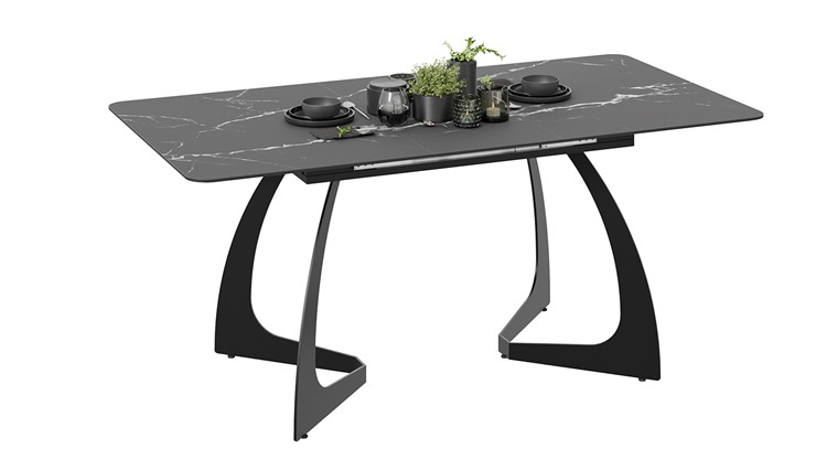 Раздвижной стол Конкорд Тип 2 (Черный муар/Стекло матовое черный мрамор) в Южно-Сахалинске - изображение 1