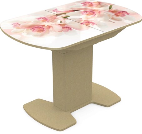 Кухонный стол раскладной Корсика исп. 1 Фотопечать (Цветы №10) 1100(1415)*700 в Южно-Сахалинске - изображение