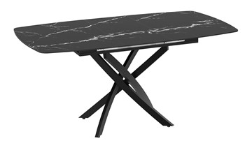 Кухонный стол раскладной Манхеттен Т1 (Черный муар/Стекло матовое черный мрамор) в Южно-Сахалинске - предосмотр 5