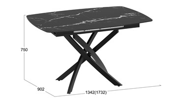 Кухонный стол раскладной Манхеттен Т1 (Черный муар/Стекло матовое черный мрамор) в Южно-Сахалинске - предосмотр 9