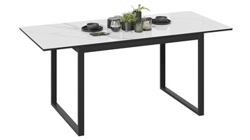 Кухонный раскладной стол Маркус Тип 1 (Черный муар, Стекло белый мрамор) в Южно-Сахалинске - предосмотр 1