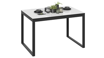 Кухонный раскладной стол Маркус Тип 1 (Черный муар, Стекло белый мрамор) в Южно-Сахалинске - предосмотр