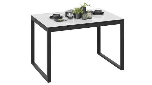 Кухонный раскладной стол Маркус Тип 1 (Черный муар, Стекло белый мрамор) в Южно-Сахалинске - изображение