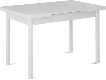 Обеденный раздвижной стол Кубика Милан-1 EVO, ноги металлические белые, белый цемент в Южно-Сахалинске