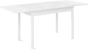 Кухонный стол раздвижной Милан-1 EVO, ноги металлические белые, стекло белое/серый в Южно-Сахалинске - предосмотр 1