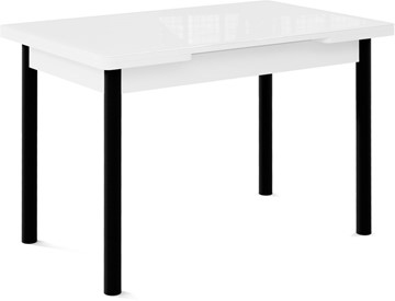 Обеденный раздвижной стол Милан-1 EVO, ноги металлические черные, стекло белое/серый в Южно-Сахалинске