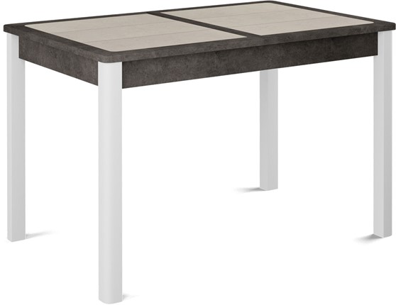 Стол раздвижной Ницца-1 ПЛ (ноги белые, плитка бежевая/серый камень) в Южно-Сахалинске - изображение