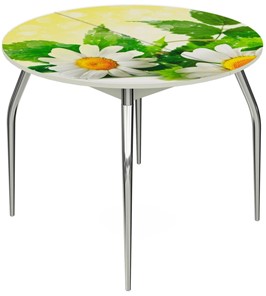 Кухонный стол раскладной Ривьера - Круг, ноги хром №5, ФП (Цветы №3) в Южно-Сахалинске
